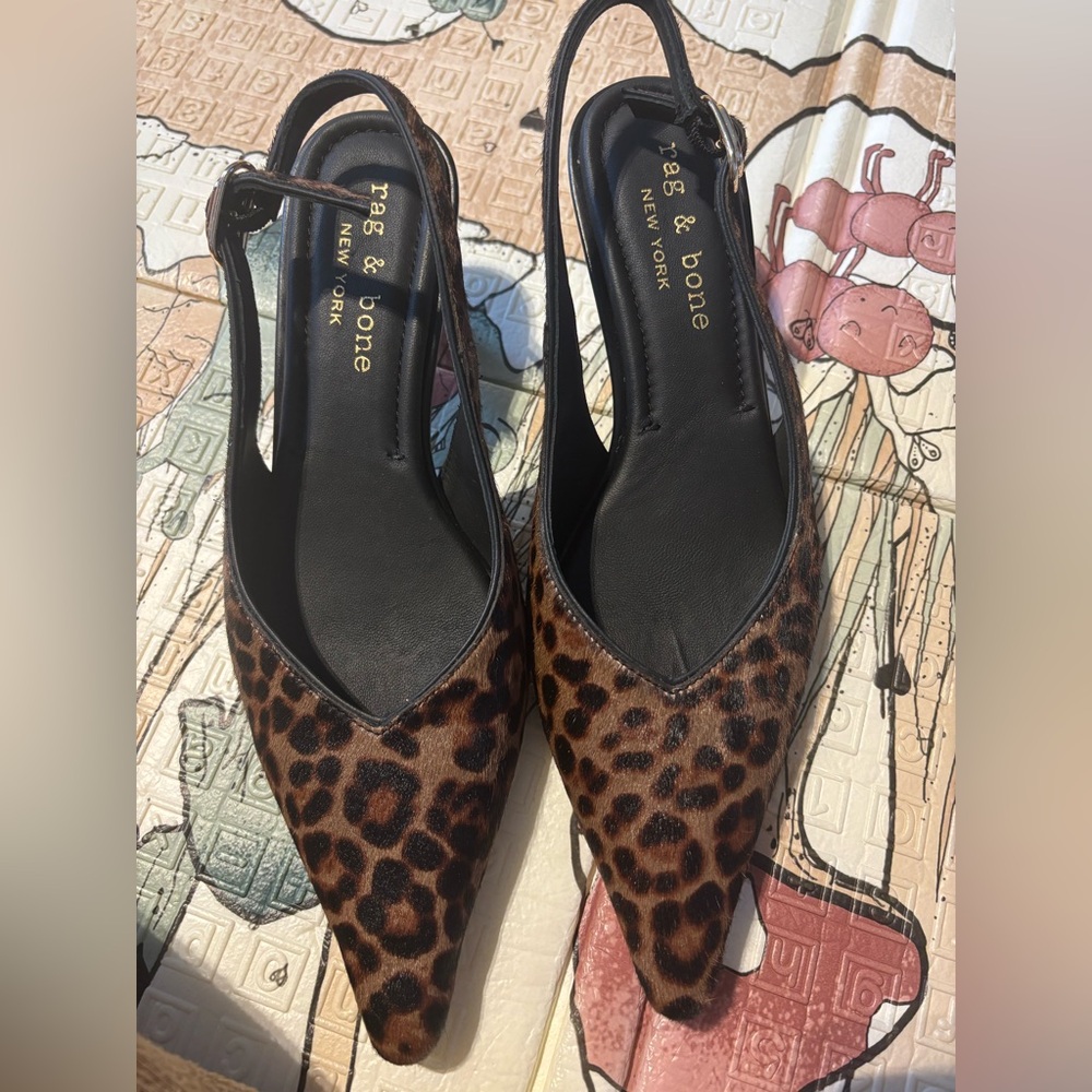 Rag and Bone Madison Leopard Calf Hair Slingbacks